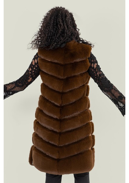 Vittoria Kahverengi Kadın Tüylü Uzun Yelek