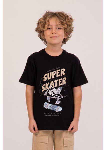 Skater Baskılı Bisiklet Yaka Yazlık Erkek Çocuk T-Shirt