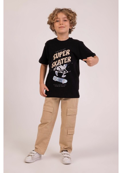Skater Baskılı Bisiklet Yaka Yazlık Erkek Çocuk T-Shirt