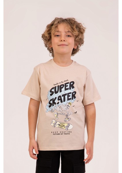 Skater Baskılı Bisiklet Yaka Yazlık Erkek Çocuk T-Shirt