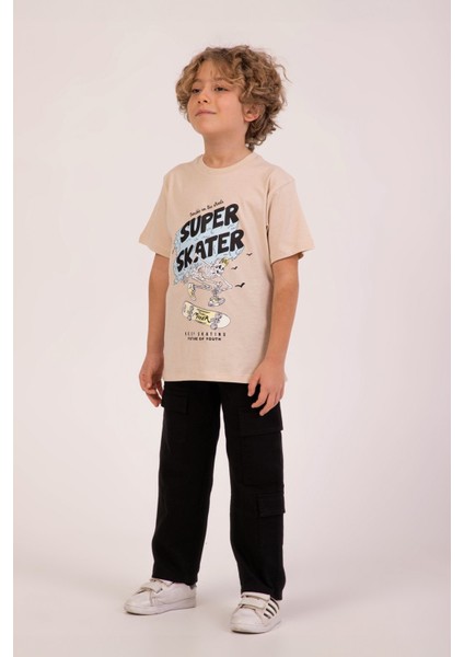 Skater Baskılı Bisiklet Yaka Yazlık Erkek Çocuk T-Shirt modelleri
