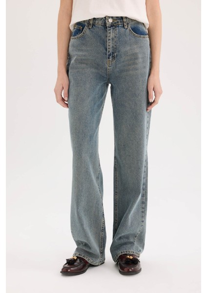 90's Wide Leg Yüksek Bel Uzun Jean Yıkamalı Pantolon D6617AX25SP