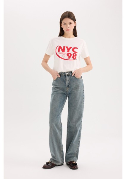 90's Wide Leg Yüksek Bel Uzun Jean Yıkamalı Pantolon D6617AX25SP