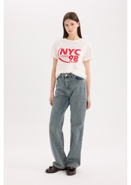 90's Wide Leg Yüksek Bel Uzun Jean Yıkamalı Pantolon D6617AX25SP