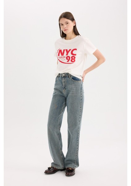 90's Wide Leg Yüksek Bel Uzun Jean Yıkamalı Pantolon D6617AX25SP