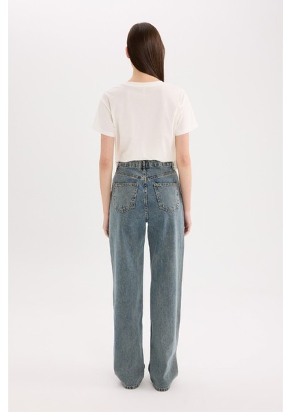 90's Wide Leg Yüksek Bel Uzun Jean Yıkamalı Pantolon D6617AX25SP