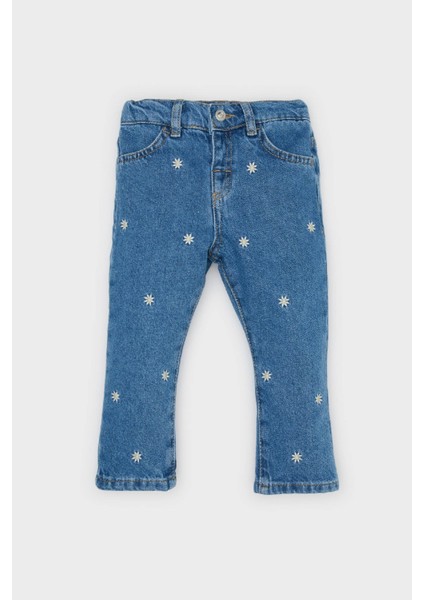 Kız Bebek Çiçekli Geniş Paça Jean Pantolon D9440A525SP