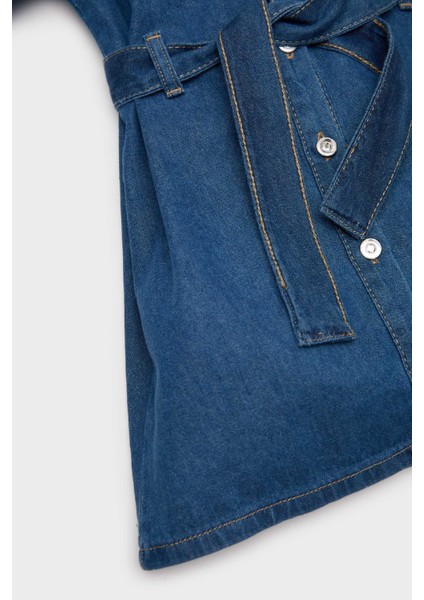 Kız Bebek Gömlek Yaka Uzun Kollu Kemerli Jean Elbise E0447A525SP