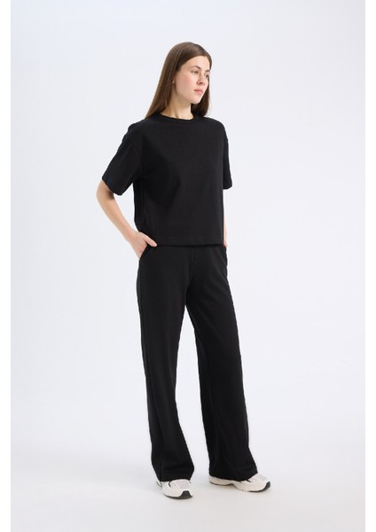 Wide Leg Geniş Paça Eşofman Altı Beli Lastikli Cepli Basic Düz D3759AX25SP