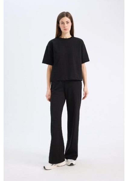 Wide Leg Geniş Paça Eşofman Altı Beli Lastikli Cepli Basic Düz D3759AX25SP