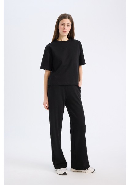 Wide Leg Geniş Paça Eşofman Altı Beli Lastikli Cepli Basic Düz D3759AX25SP