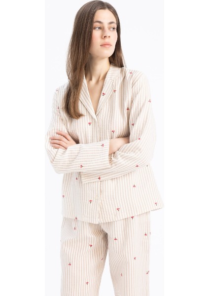 Pijama Yaka Müslin Pijama Üstü-Fall in Love E3111AX25SP