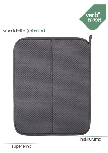 Bulaşık Kurutma Matı Kurulama Bezi Kurutma Örtüsü Tezgah Üstü - Antrasit