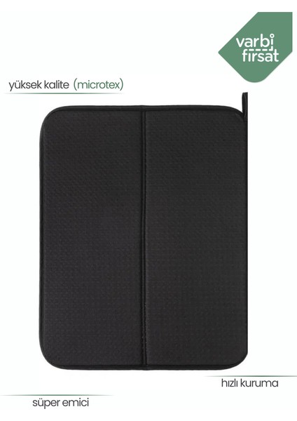 Bulaşık Kurutma Matı Kurulama Bezi Kurutma Örtüsü Tezgah Üstü - Siyah