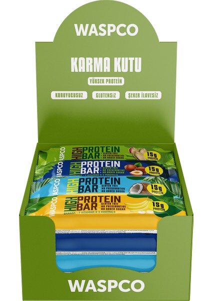 Yüksek Protein Bar 50g Karma Kutu 15 Adet (5 Çeşit)