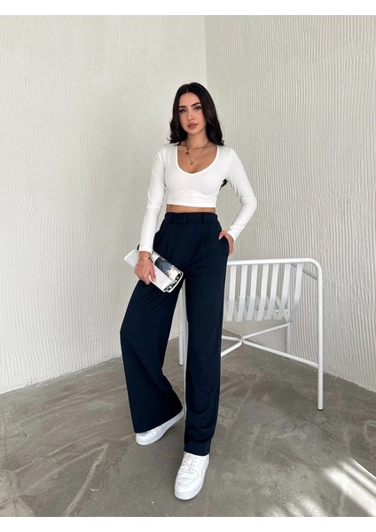 Kadın Beli Lastikli Bol Paça Pantolon