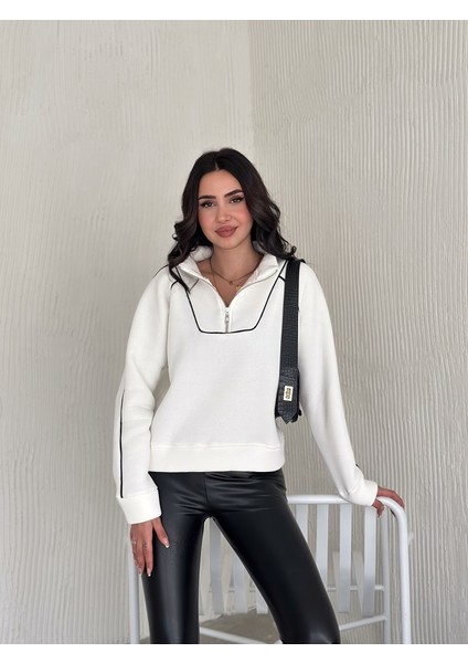 Kadın Yarım Fermuarlı Oversize Sweatshirt Mb- modelleri