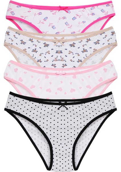 Kadın Renkli Likralı Esnek Yumuşak Dokulu 4'lüi Slip Külot