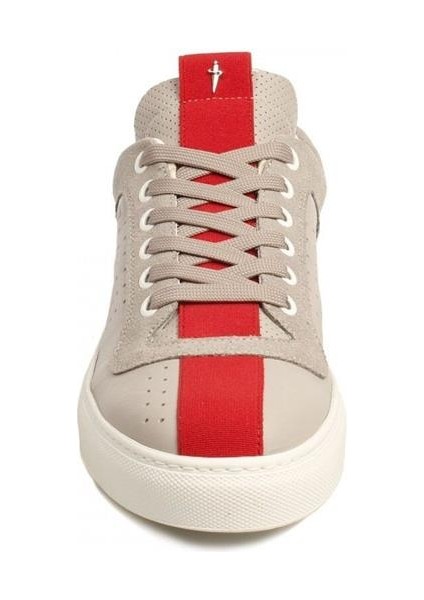 VVLU6FTSZ Gri Kırmızı Deri Sneaker Erkek Ayakkabı