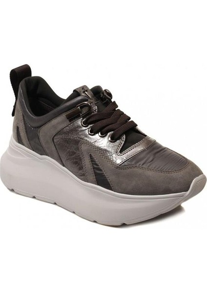 UUHD1TCA Gri Deri Dolgu Topuklu Kadın Sneaker