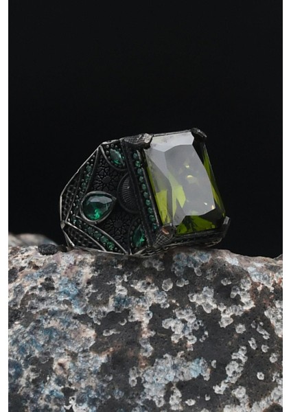 925 Ayar Gümüş Erkek Yüzüğü Peridot Taşlı 901479