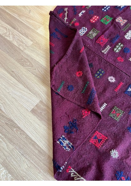 152 x 268 cm el Dokuma Kilim Halı, Yıkanabilir Bordo Kilim, Boho Stili Büyük Boy Halı fırsatları
