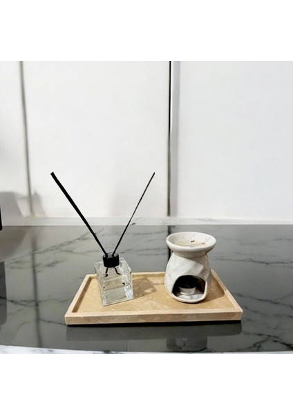 Doğal Traverten Mermer Dikdörtgen Sunum Tabağı - Tepsi 28X12 cm fiyatları