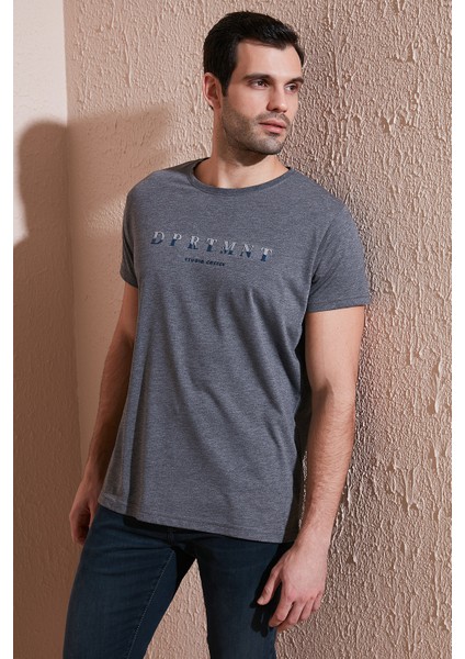 Baskılı Bisiklet Yaka Pamuklu Slim Fit T Shirt Erkek T SHİRT 541DPRTMNT24
