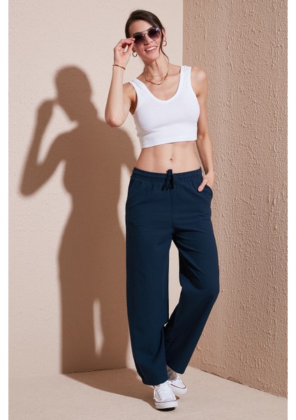 Pamuklu Relaxed Fit Yüksek Bel Bol Paça Pantolon Bayan PANTOLON 668YP5118