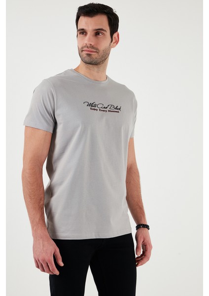 Pamuklu Slim Fit Bisiklet Yaka Yazılı T Shirt Erkek T SHİRT 541ENJOY fırsatları