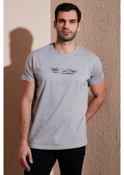 Pamuklu Slim Fit Bisiklet Yaka Yazılı T Shirt Erkek T SHİRT 541ENJOY indirimleri