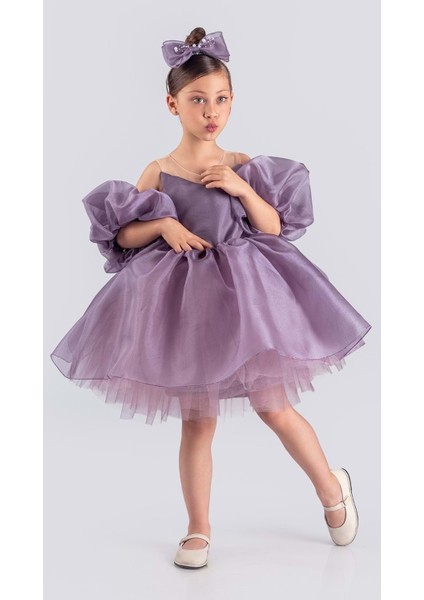 Kız Çocuk Abiye Elbise Uzun Kol Tül Detaylı Özel Günler İçin modelleri