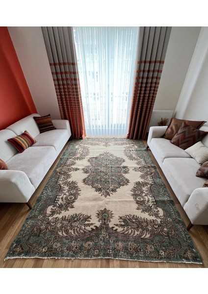 207 x 306 cm büyük Boy Vintage Salon Halısı, Ender Desenli Harika Kondisyonlu, Çiçek Desenli
