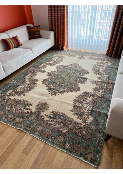 207 x 306 cm büyük Boy Vintage Salon Halısı, Ender Desenli Harika Kondisyonlu, Çiçek Desenli modelleri