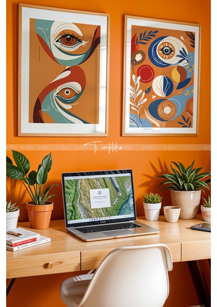 Canlı Renkler Ahşap Çerçeveli 2'li Tablo Seti - 21 x 30