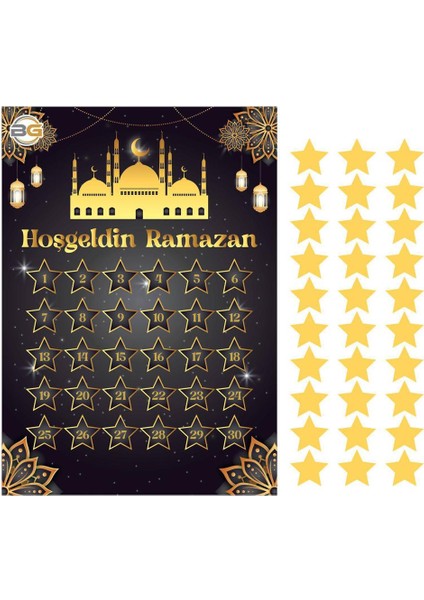 Siyah Gold Lüks Hoşgeldin Ramazan Temalı Stickerlı Ledli Süsleme Seti (Paket:1)