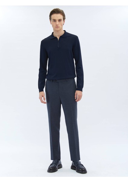 Açık Lacivert Düz Dokuma Fitted Fit Klasik Pantolon