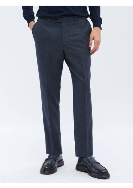 Açık Lacivert Düz Dokuma Fitted Fit Klasik Pantolon