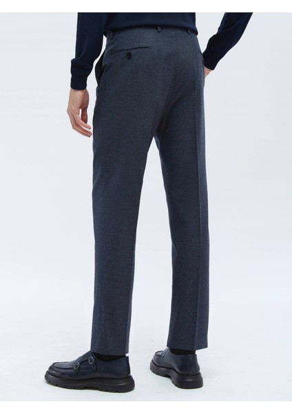 Açık Lacivert Düz Dokuma Fitted Fit Klasik Pantolon