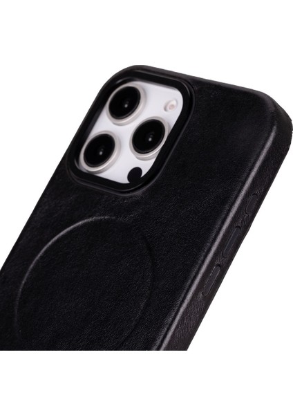 Apple iPhone 16 Pro Max Uyumlu, Hakiki Deri, El Yapımı Kılıf, Parlak Siyah