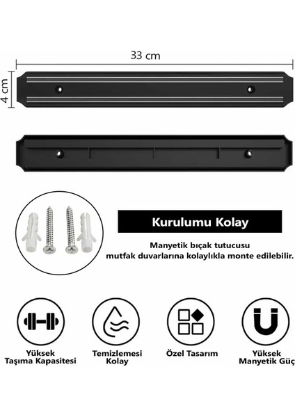 33 cm Mıknatıslı Duvar Bıçak Askısı Standı Güçlü Mıknatıs Bıçaklık Alet Edavat Organizer