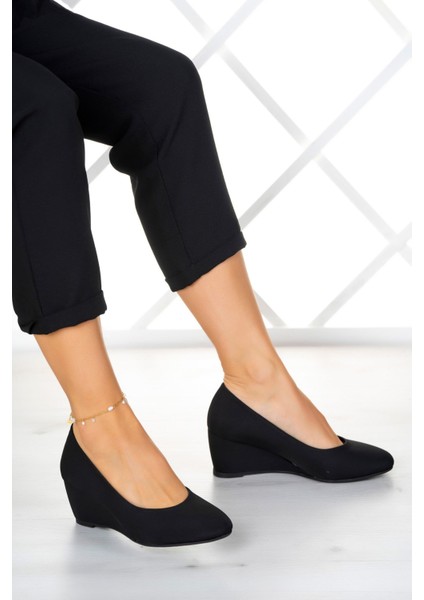 Maya Siyah Krep Yuvarlak Burun Dolgu Topuklu Günlük Ayakkabı fırsatları