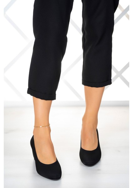 Maya Siyah Krep Yuvarlak Burun Dolgu Topuklu Günlük Ayakkabı indirimleri