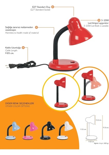 Ceyden Masa Lambası Oda Ofis Kitap Okuma Pratik