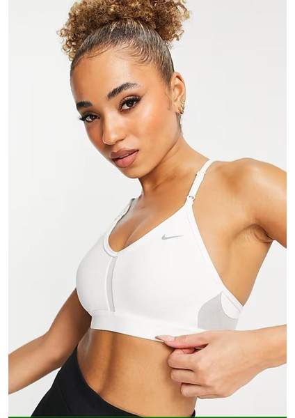 Dri Fit Indy V Neck Light Support Womens Bra White Kadın Sporcu Sütyeni Beyaz