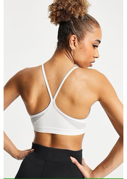 Dri Fit Indy V Neck Light Support Womens Bra White Kadın Sporcu Sütyeni Beyaz
