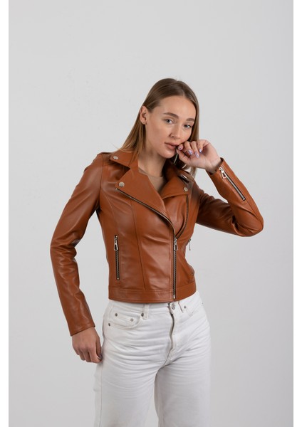 Mamba Kadın Deri Ceket - Kahverengi, L-40 indirimleri