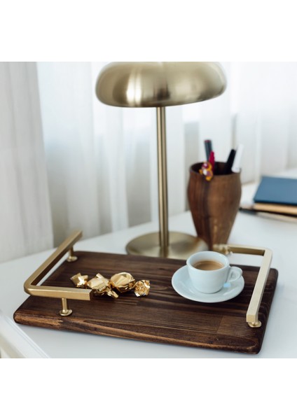 Ahşap Mat Altın L Dizayn 30X20 cm Tepsi