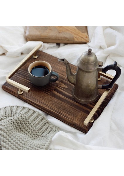 Ahşap Mat Altın L Dizayn 30X20 cm Tepsi modelleri