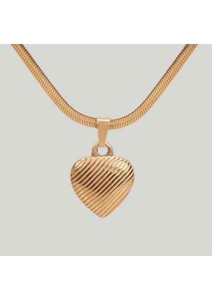 Çelik Kadın Kolye, Kalpli Üç Boyutlu, Gold Renk, NO:166 modelleri